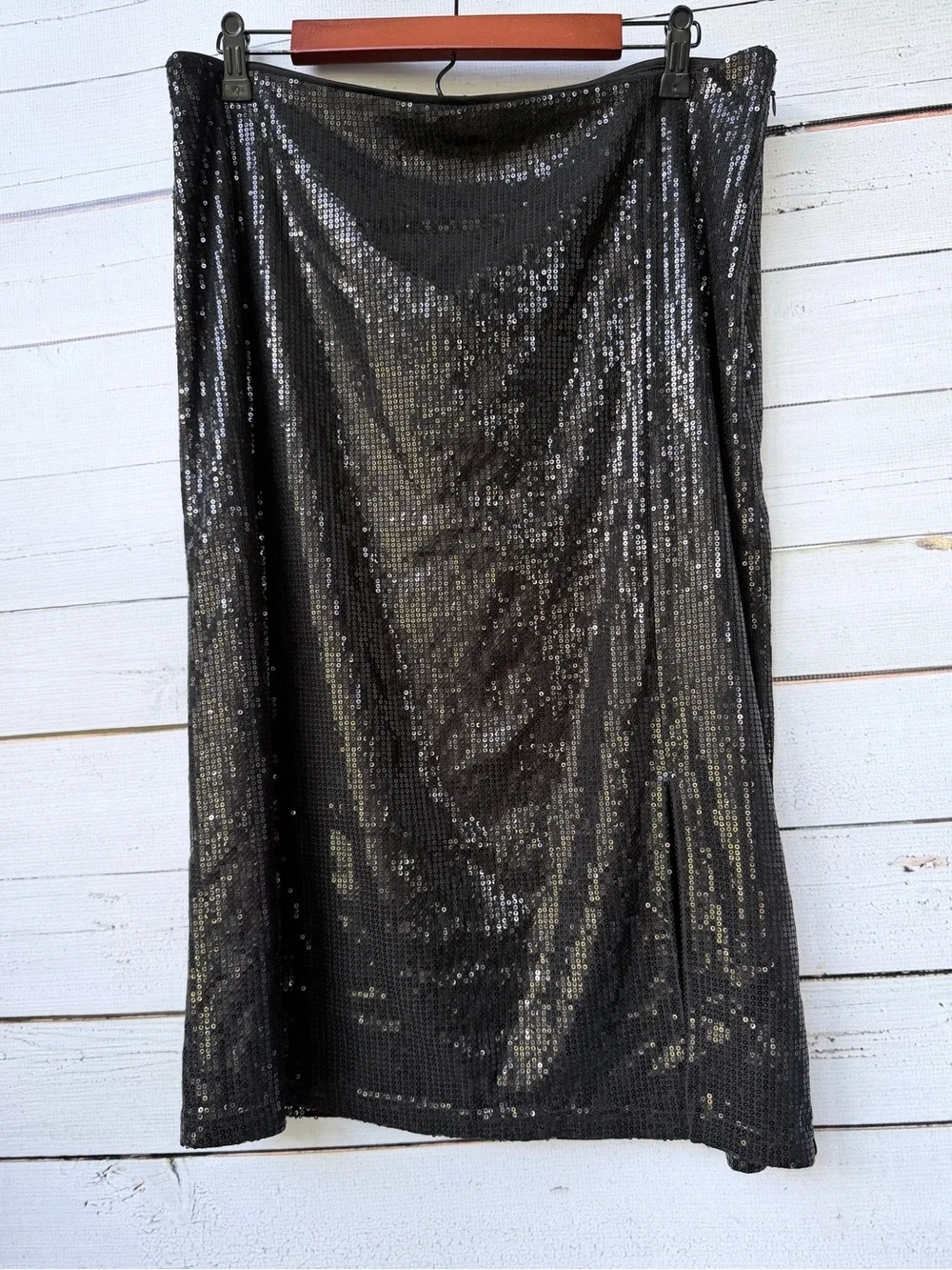 Time and Tru Black Sequin Midi Skirt with Side Slit